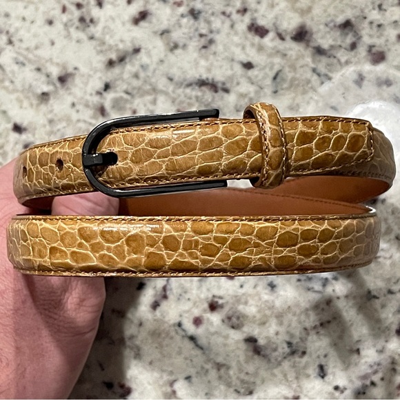 Lauren Ralph Lauren Accessories - Lauren Ralph Lauren Italian Leather Crocodile Embossed Large Belt Tan Chrome